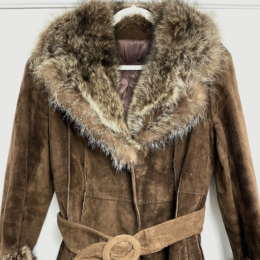 Vintage 1970s Rajac Suede and Fur Trench Coat